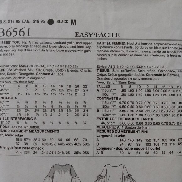 Pullover Blouse Sewing Pattern Plus Size 14-22 UNCUT Butterick 6561 Fairycore - Picture 6 of 10